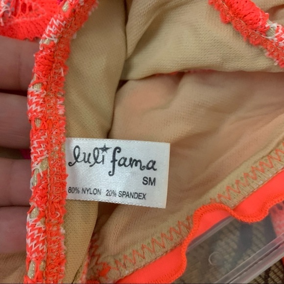 Luli Fama crochet knit Chevron neon metallic string tie rouged bikini bottoms sm - Picture 5 of 6